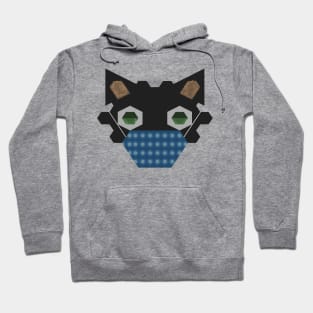 Black Cat Wearing Flowers Pattern with a blue background Mask Hoodie